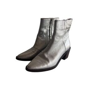 Madewell‎ Silver Metallic Leather Pointed Toe Block Heel Ankle Boots Size 7